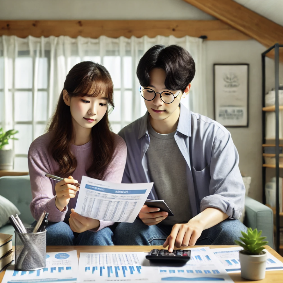 재정 서류를 검토 중인 모습.