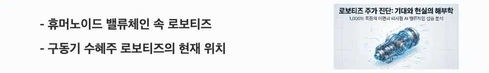 로보티즈 주가 전망: '휴머노이드 밸류체인 속 로보티즈'라는 문구가 포함된 웹배너 이미지. 이 이미지는 휴머노이드 부품 밸류체인에서 구동기 단계 수혜주로서 로보티즈의 위치를 시각적으로 전달하며, 블로그의 로보티즈 주가 전망 주제와 관련된 내용을 설명함