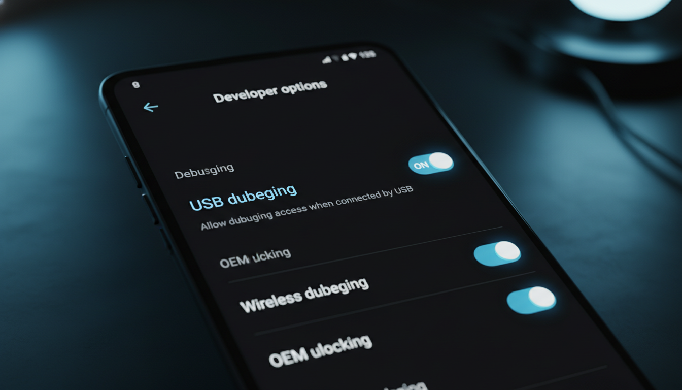 갤럭시 스마트폰 설정에서 개발자 옵션 및 USB 디버깅을 활성화하는 화면