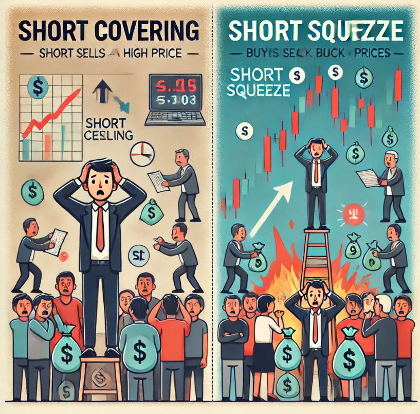 출처 : 챗지피티. 숏커버링과 숏스퀴즈 차이점 설명