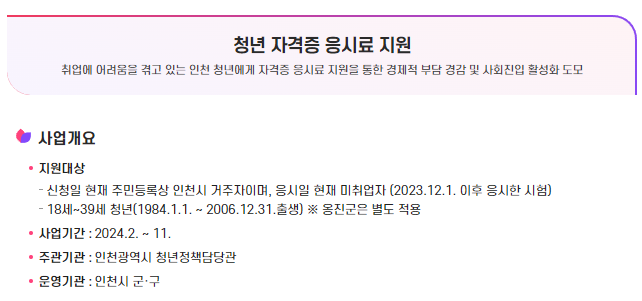 청년 자격증 응시료 지원