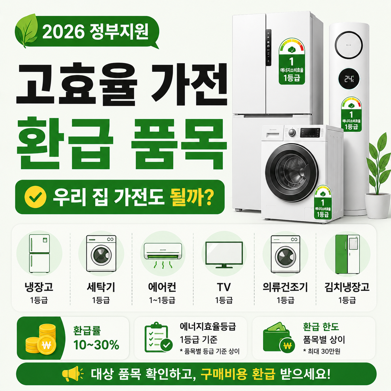 고효율 가전제품 환급 품목 안내 이미지