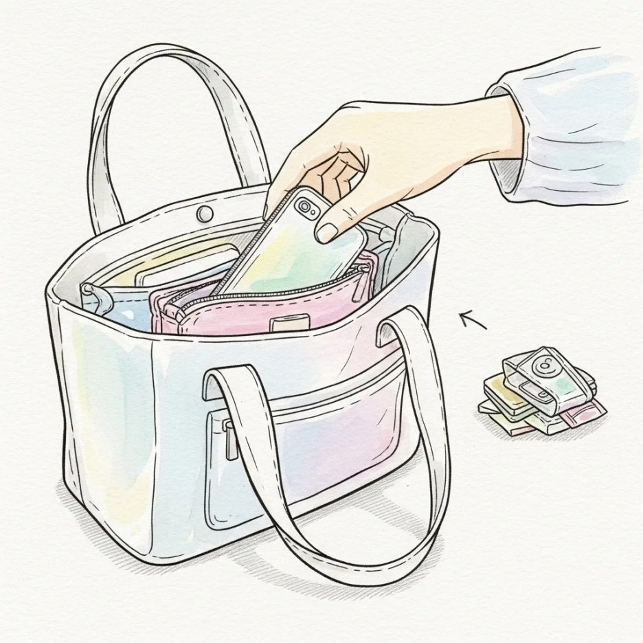 손쉽게 물건 찾는 모습과 깔끔한 가방