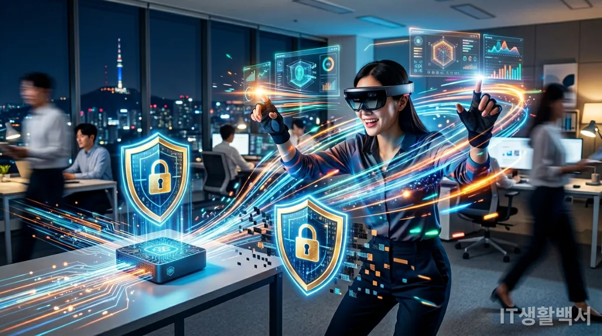 엣지 컴퓨팅의 속도, 보안, 효율성을 시각적으로 표현한 이미지