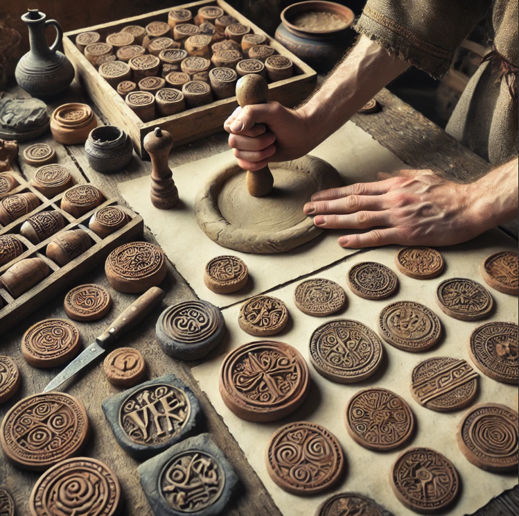 점토로 인장을 만드는 작업