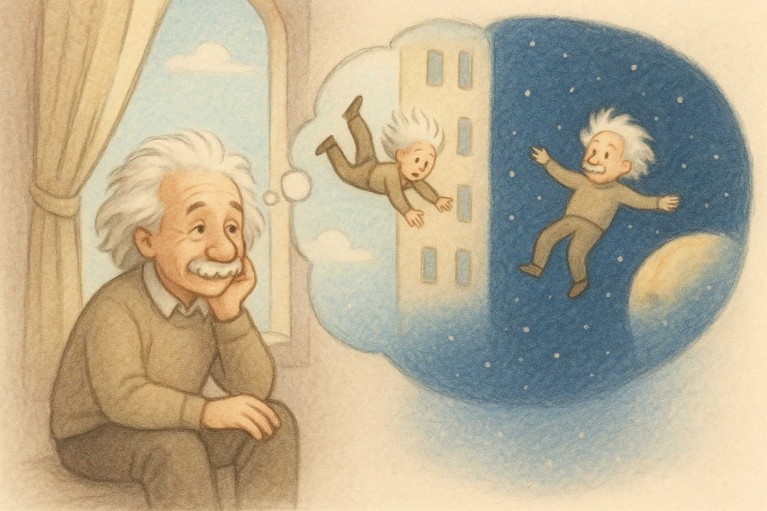 아인슈타인의 중력 상상 참조 일러스트