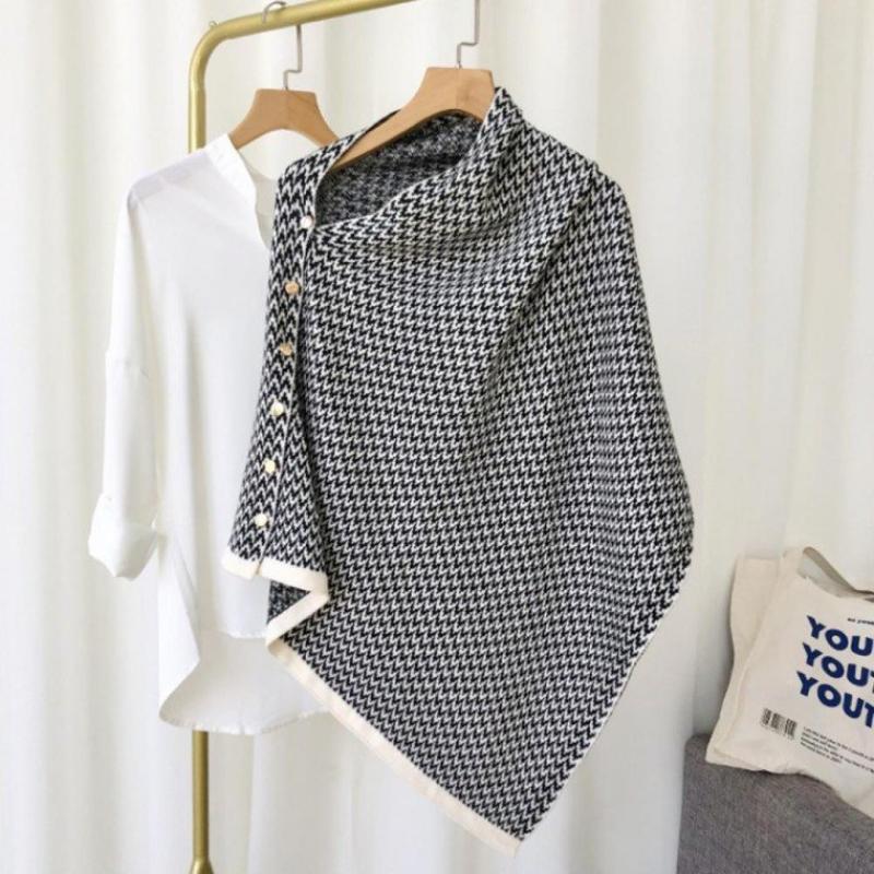 클래식 니트 단추 망토숄