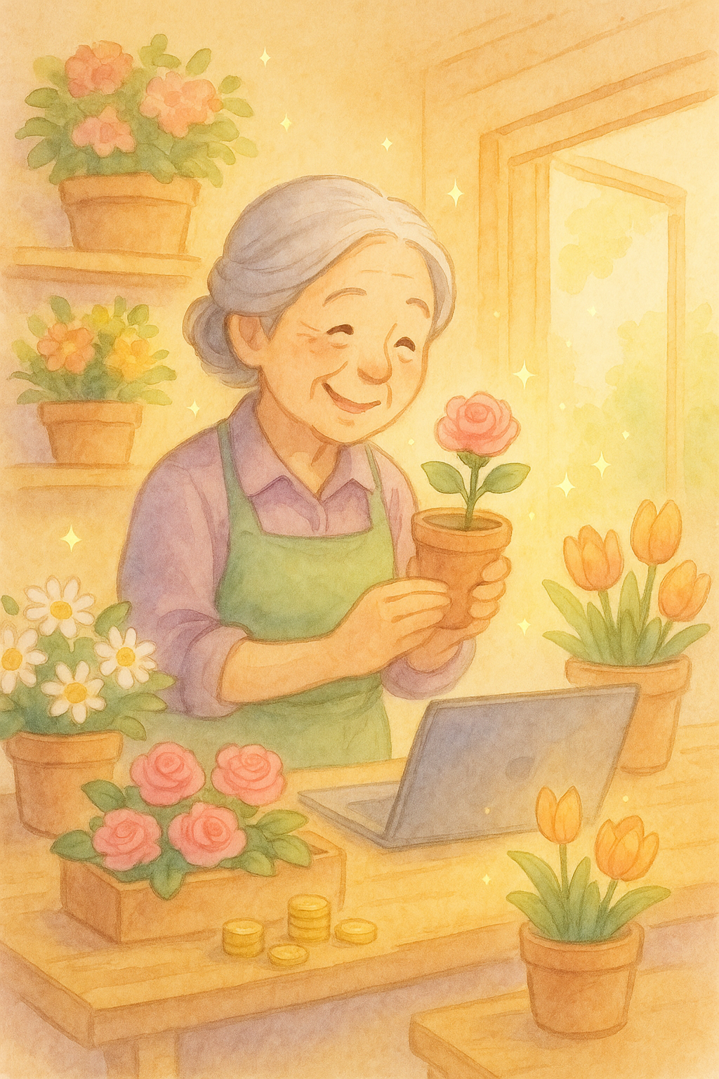 근로하는 할머니 행복한 그림