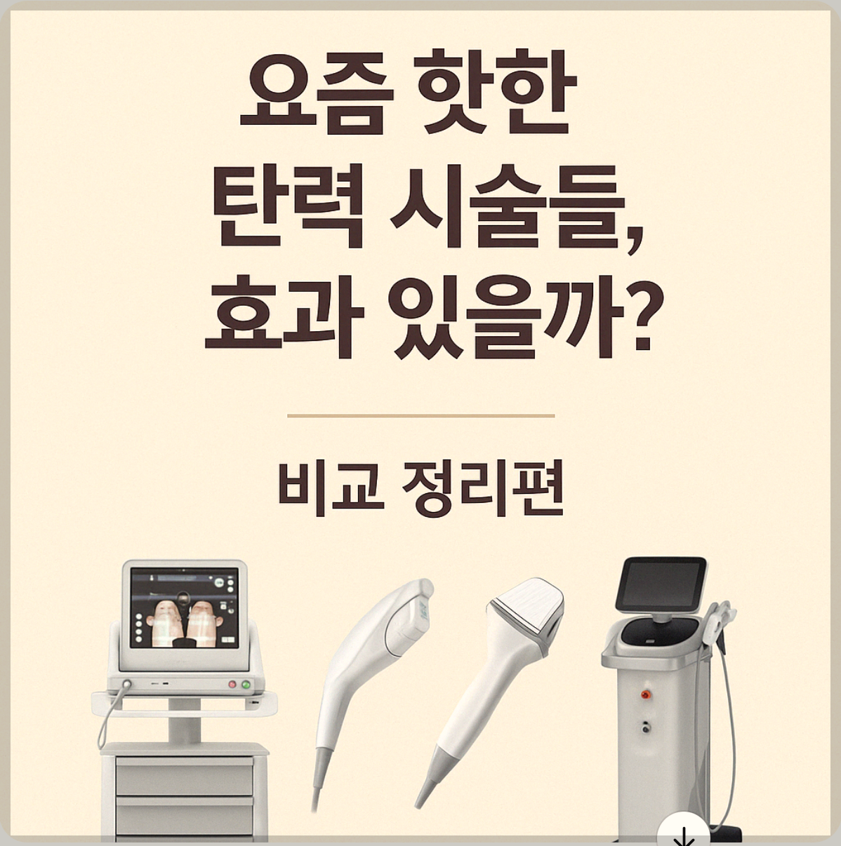 “요즘 인기 있는 리프팅 시술 5종 비교 요약 이미지입니다. 각 시술의 특징과 차이를 한눈에 확인해보세요!”