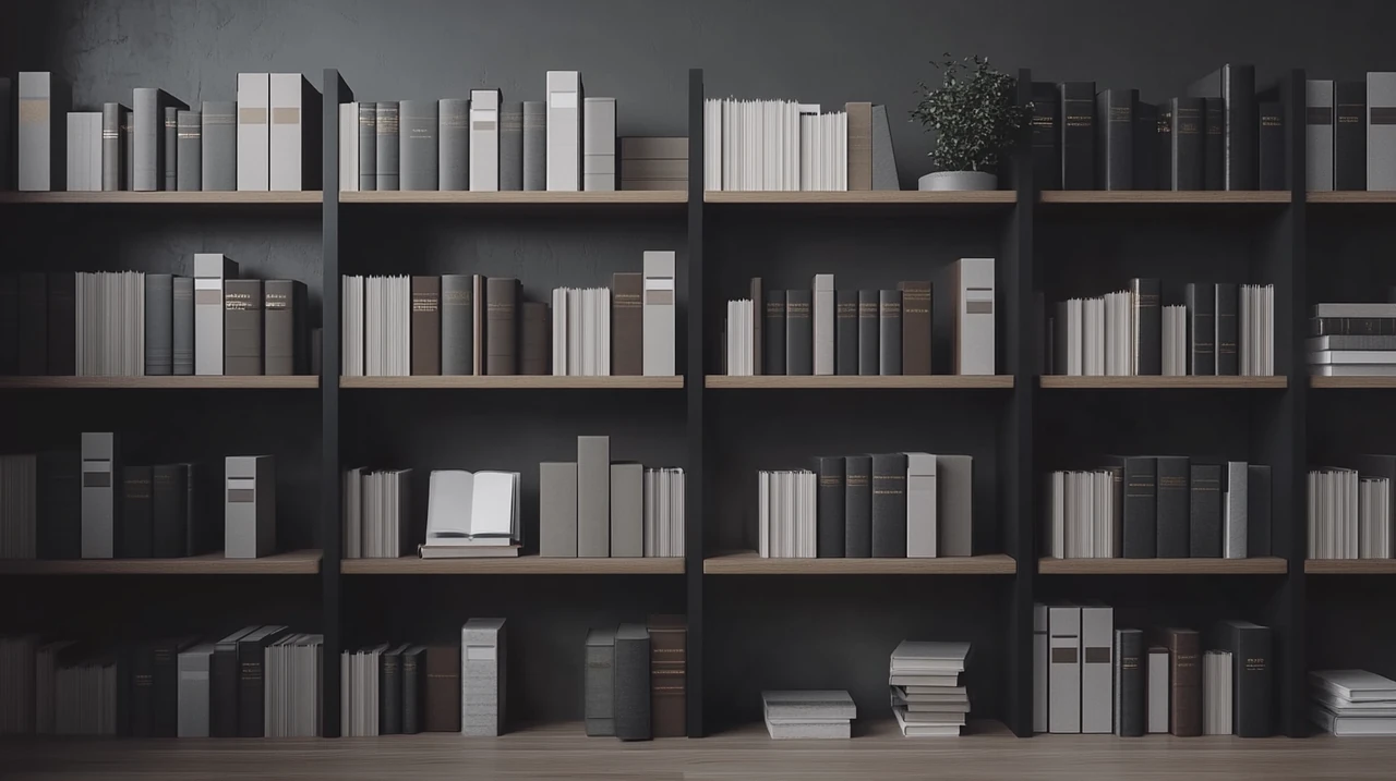 다양한 버퍼 및 구조형 ETF가 부드러운 조명 아래 깔끔하고 조직적으로 진열된 선반으로, 종합적이고 정보에 근거한 시장 분석을 암시합니다.