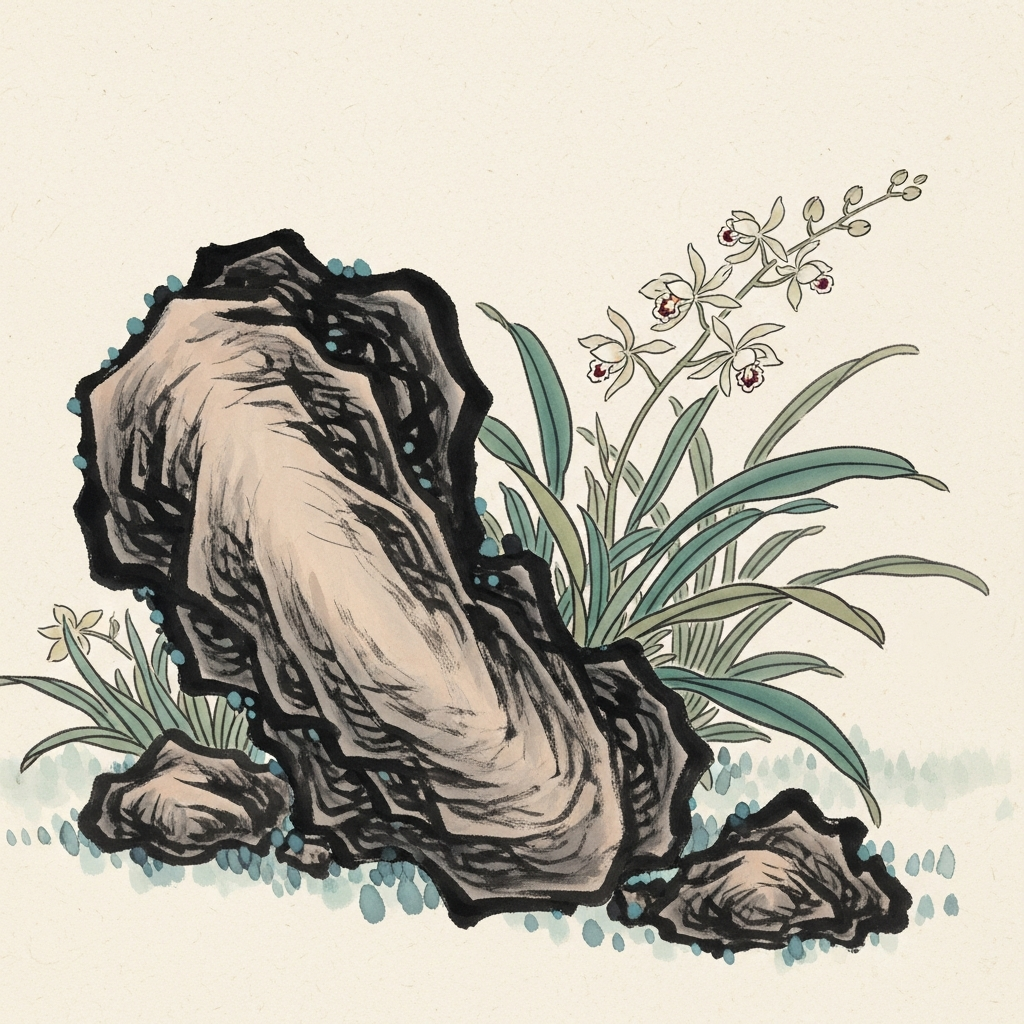 비바람을 막아주는 든든한 바위와 난초