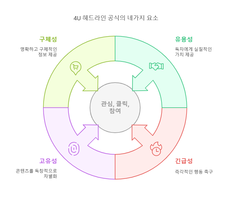 4U 헤드라인 공식의 네가지 요소를 시각화한 인포그래픽