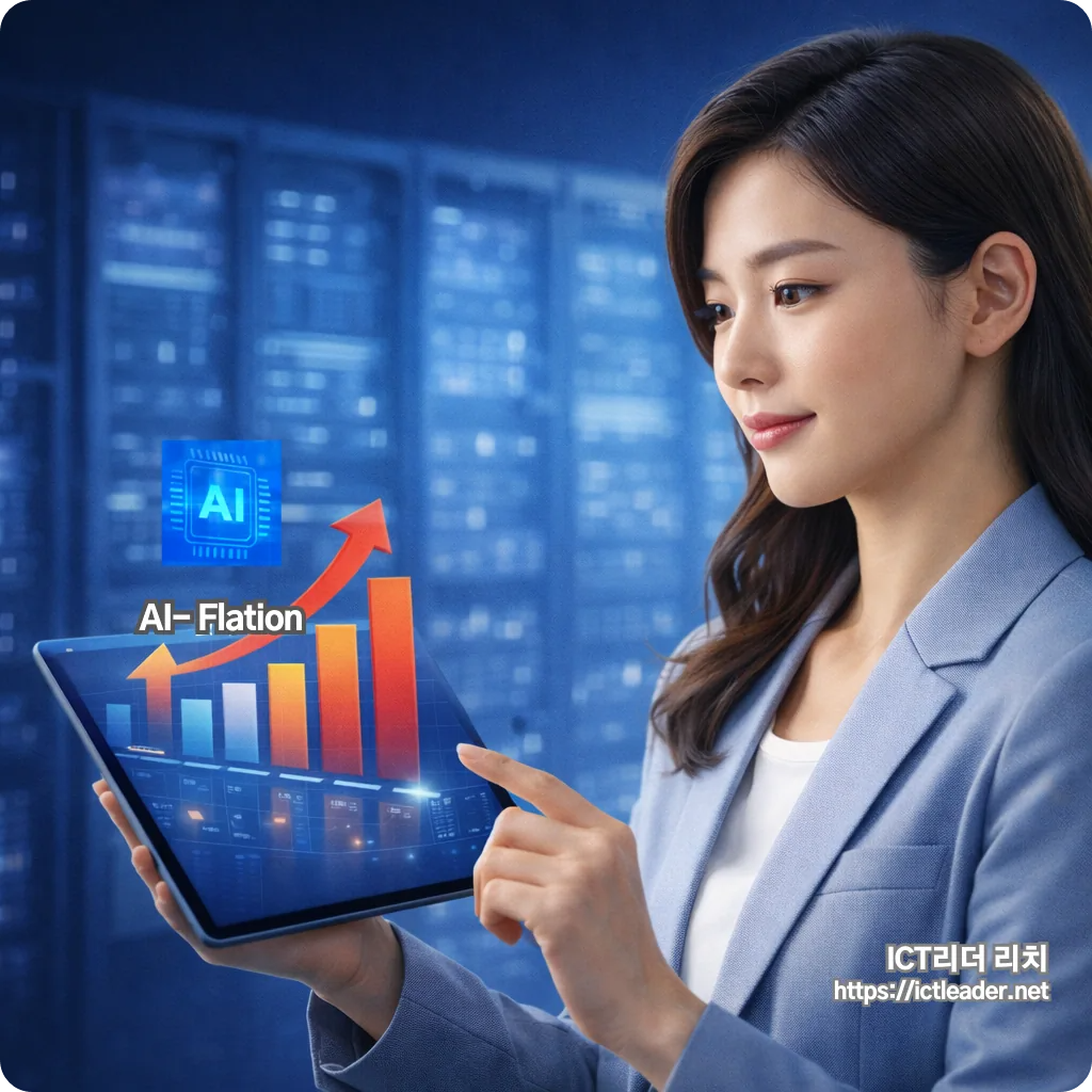AI 서버를 배경으로 상승하는 비용 그래프를 바라보는 여성을 통해 AI 기술 발전과 비용 상승의 관계를 상징적으로 표현한 대표 썸네일 이미지