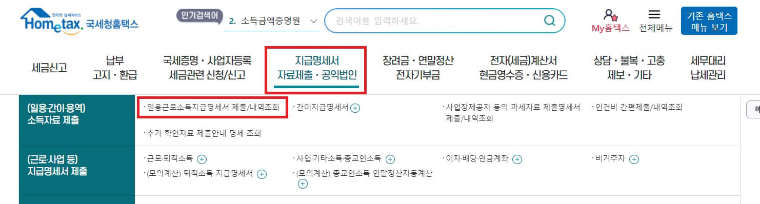 일용근로 소득 (간이지급명세서 신고)