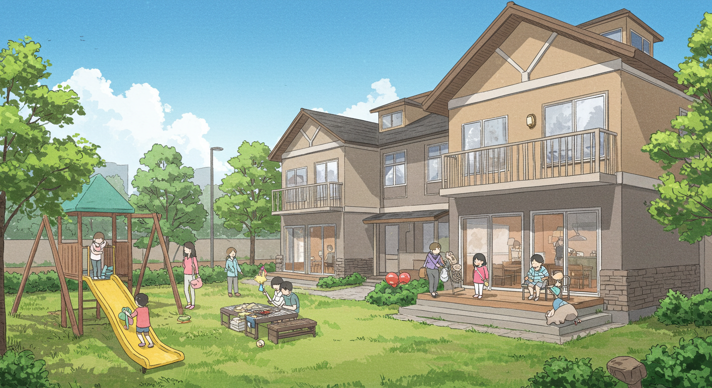 아이와 함께 즐기기 좋은 가족형 감성 펜션 일러스트