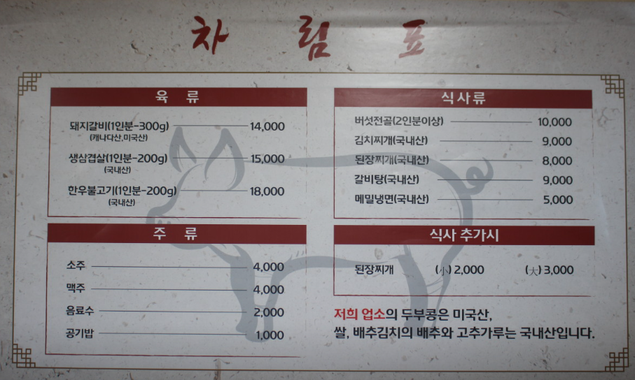 6시내고향 숯불돼지갈비 한우불고기 버섯전골 강원도 평창군 평창강 숯불갈비