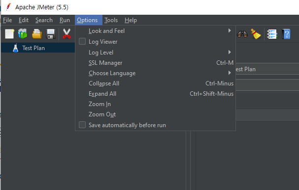 플러그인 없는 옵션 화면