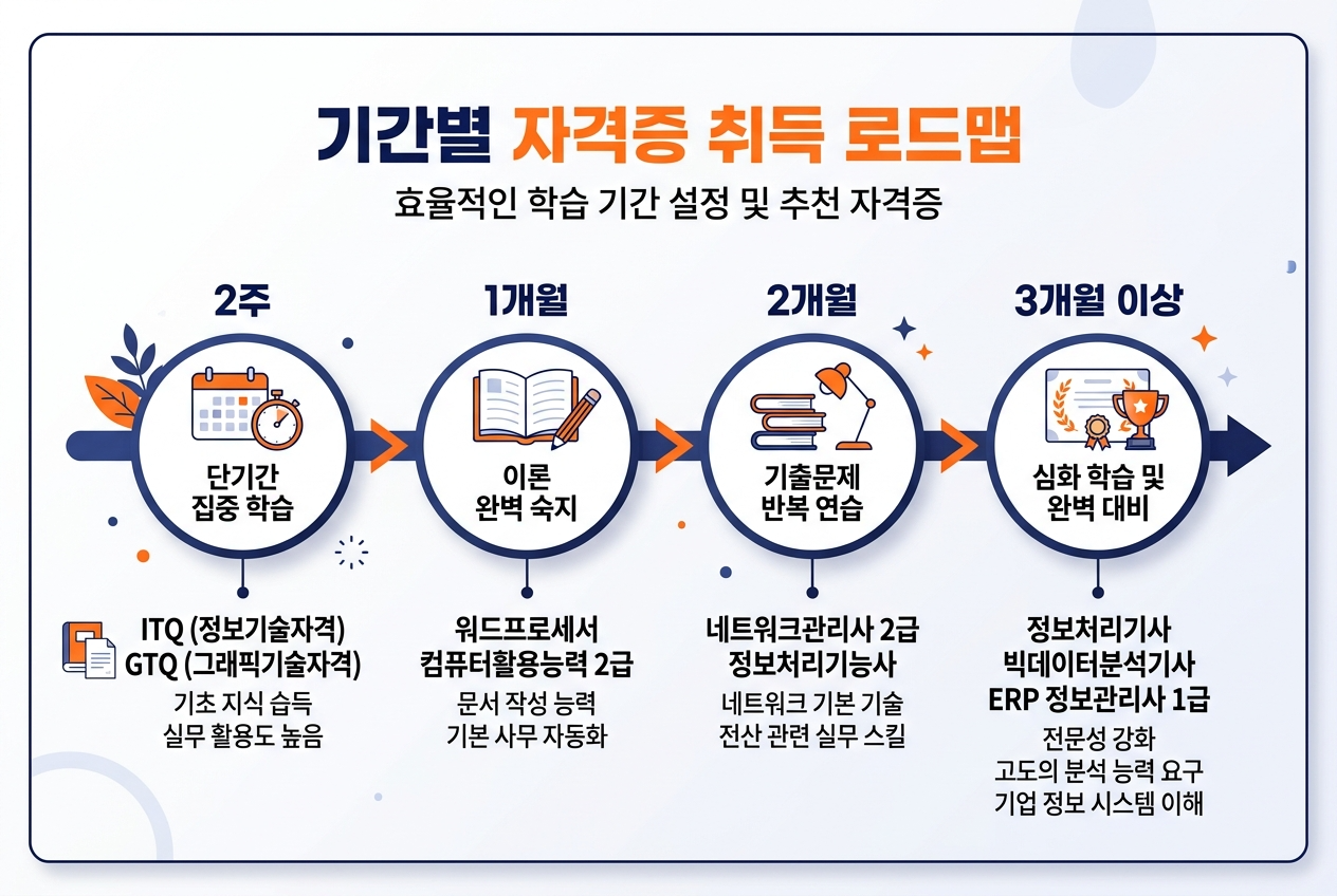 자격증 준비 기간별 공부 타임라인 인포그래픽