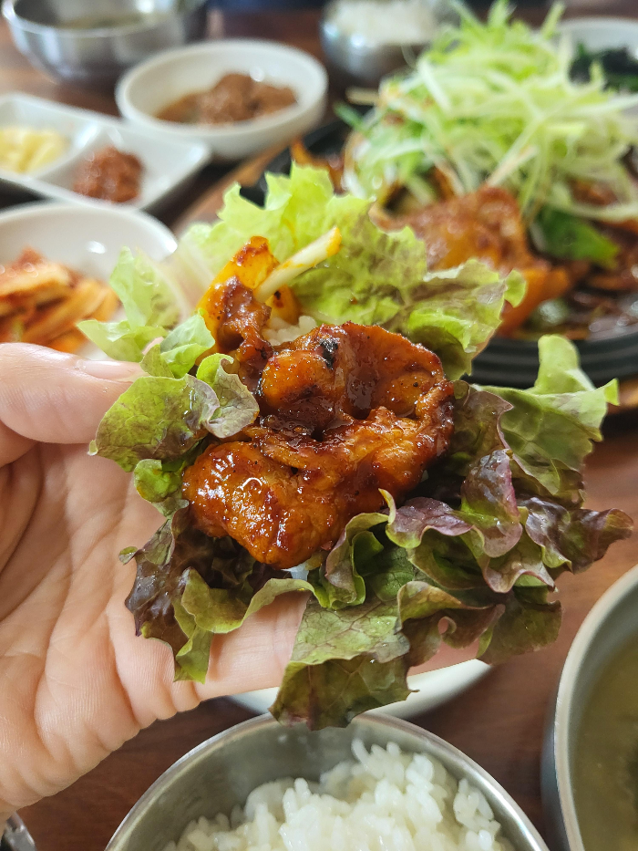 상추에 싸먹는 모습