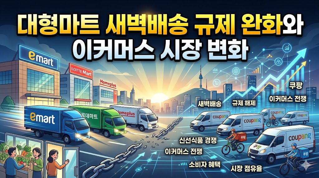 대형마트 배송 차량과 물류센터 전경