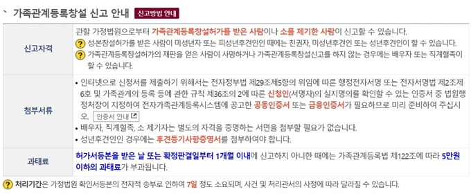 대법원 전자가족관계등록 안내