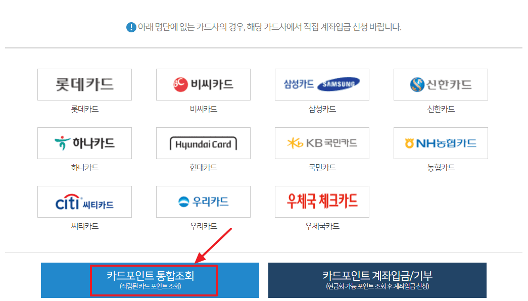 카드포인트 통합조회 방법
