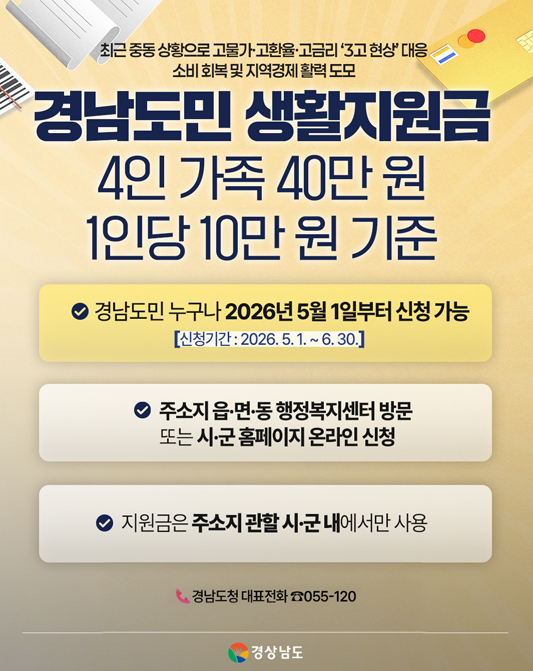 경남도민 생활지원금 신청방법 1인당 10만원 지급