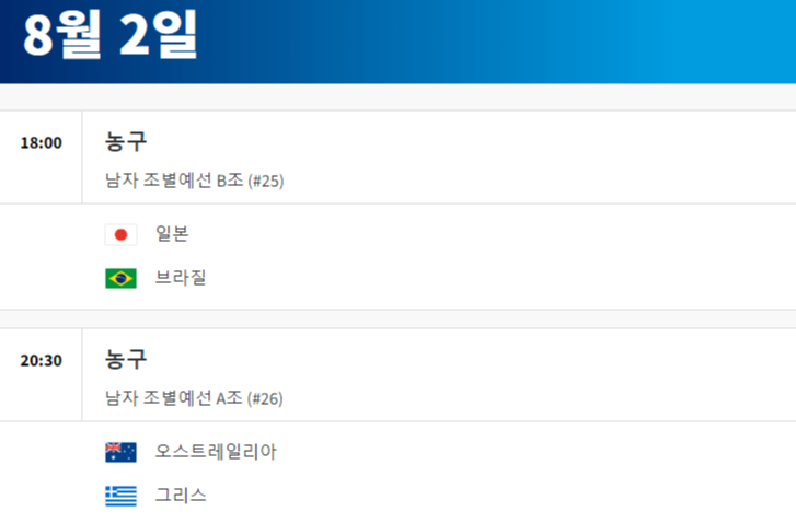 2024 파리올림픽 농구 경기 일정