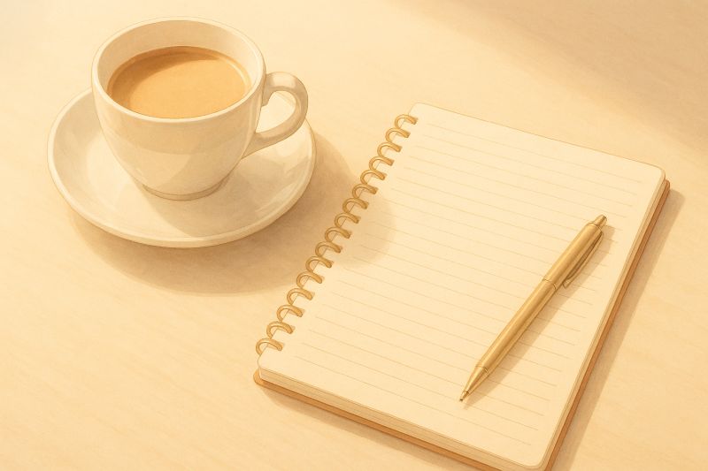 감정을 기록하고 차분히 정리하는 따뜻한 분위기의 일상 장면