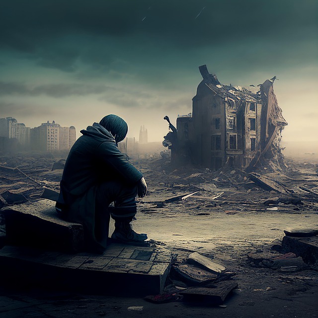 실패로 모든 것이 무너져 앉아있는 모습