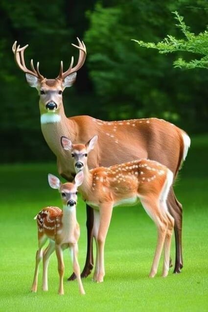 뿔이-크게자란-엄마-중간크기-언니-사슴-그리고-막-태어난-듯한-아기-사슴가족
