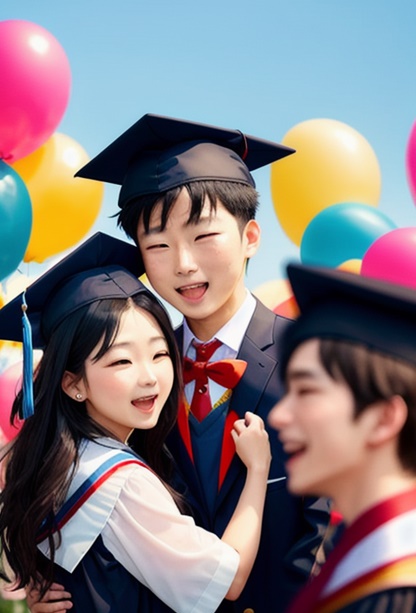 가족들이 졸업을 축하해 주는 모습