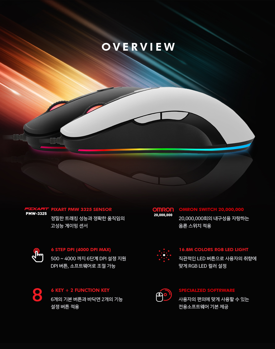 ABKO HACKER A530 3325 RGB 게이밍 마우스