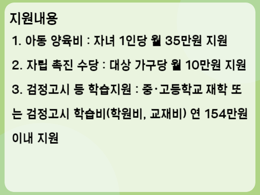 2023 청소년한부모 아동양육 및 자립지원 지원내용