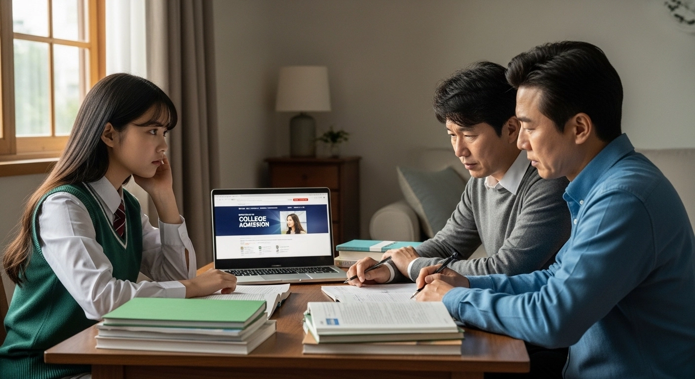 학생과 부모가 진로와 입시 자료를 확인하는 장면