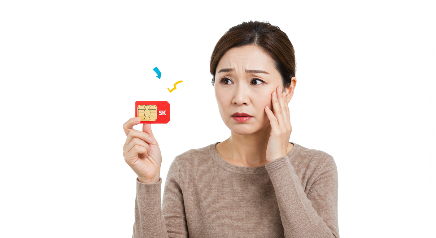 SK 유심보고 고민하는 여성