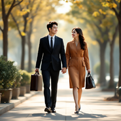 육아휴직후 직장으로 출근하는 부부