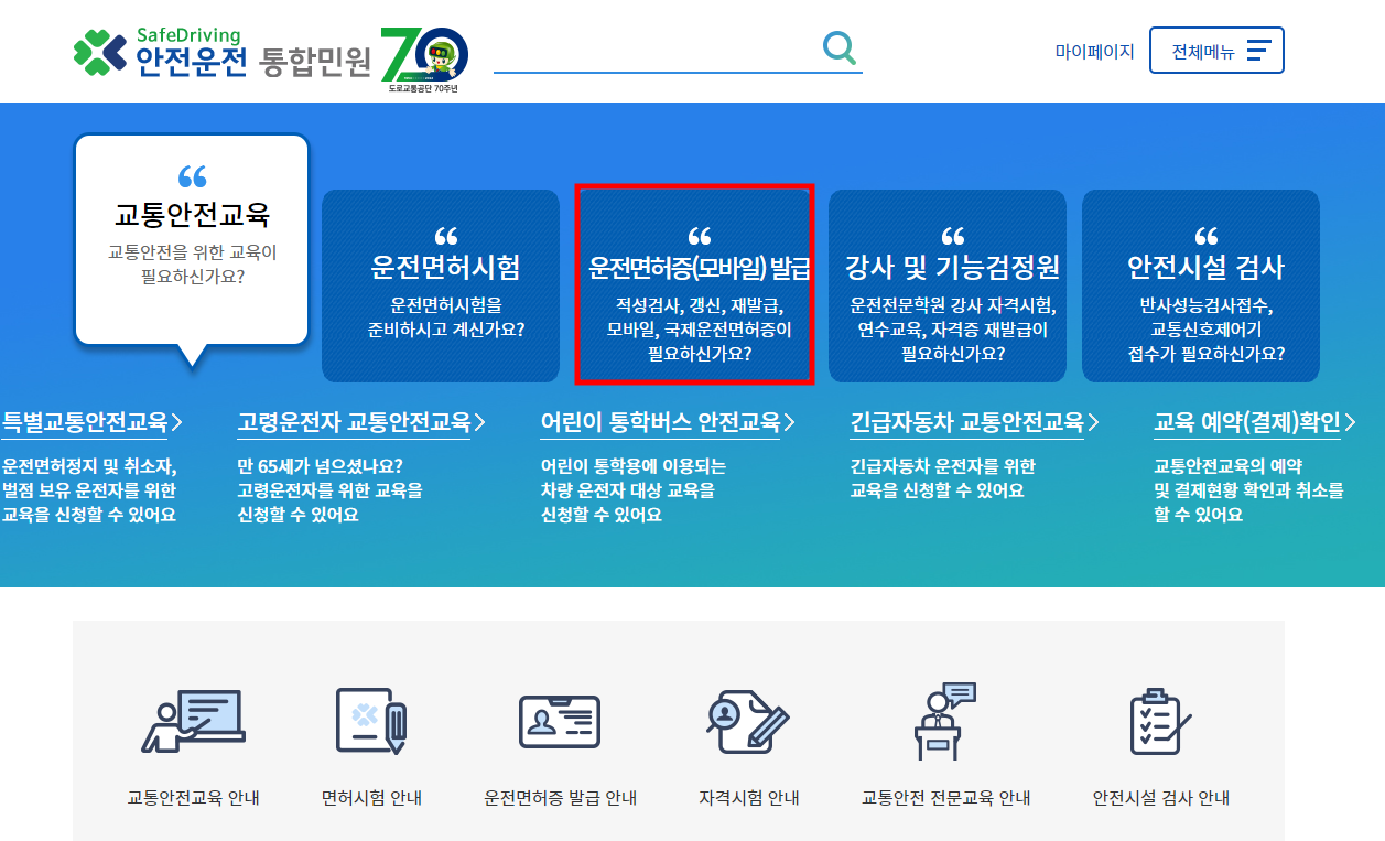 안전운전 통합민원, 운전면허증 발급 탭