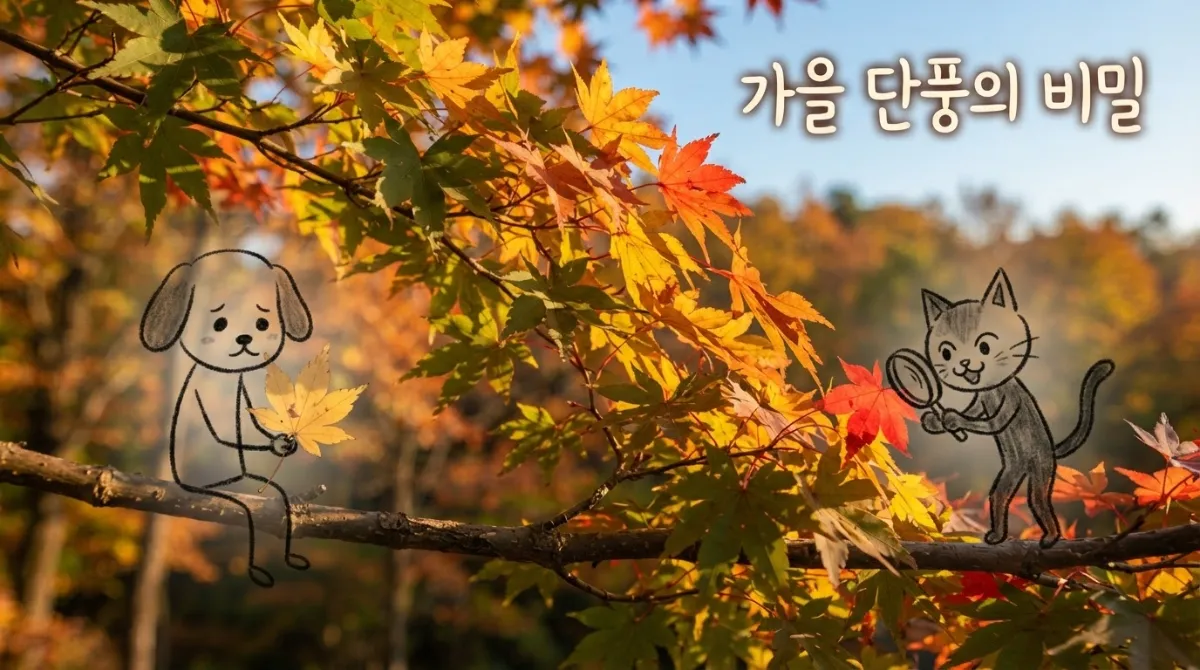 가을철 초록색에서 빨간색과 노란색으로 변하는 단풍나무 잎