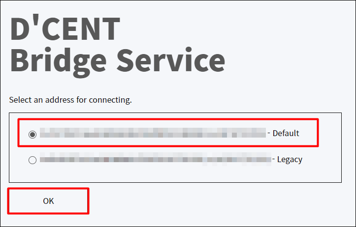 브릿지 설치후 디센트 기본 지갑을 선택하는 사진