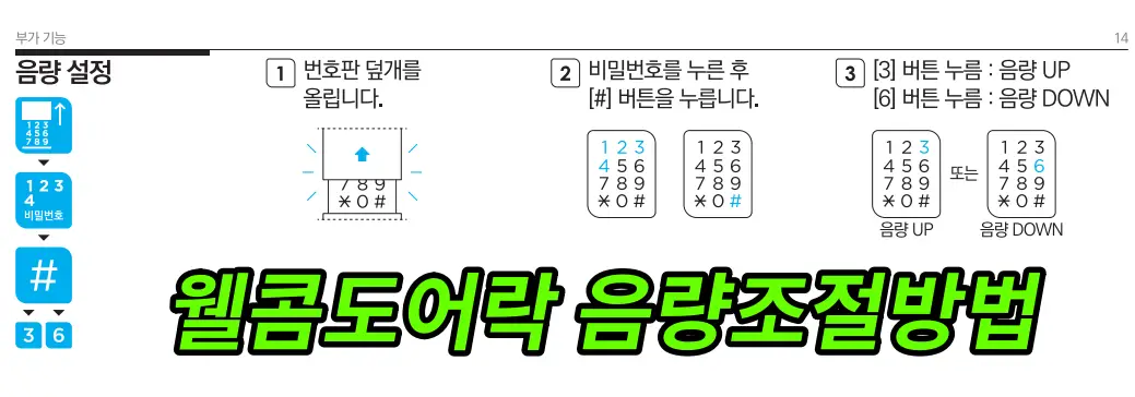 웰콤도어락 음량조절 방법