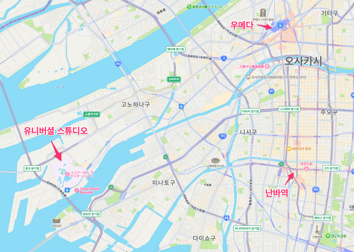 유니버셜 스튜이도 저팬 지도