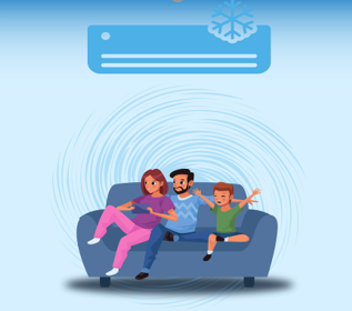 쾌적하고 시원한 에어컨 사용으로 기뻐하는 가족 이미지