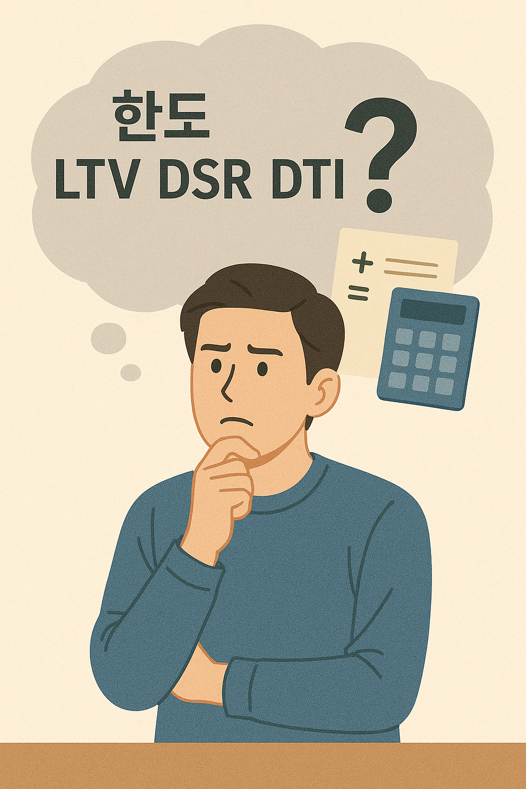 대출을 앞두고 한도 기준(LTV, DSR, DTI)별 계산법에 대해 고민하고 있는 사람