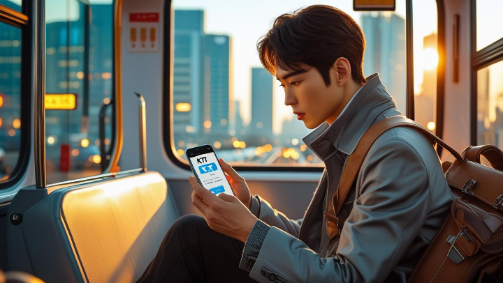 KTX 예매 앱을 켜고 할인 좌석을 확인하는 남성의 모습