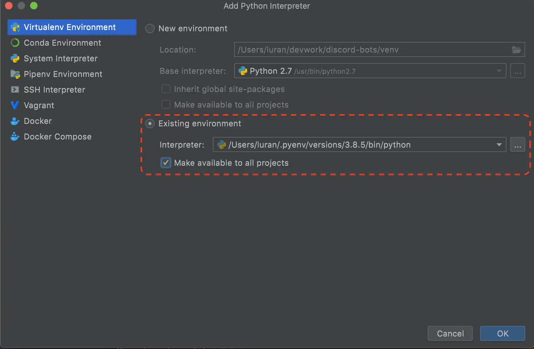pycharrm virtualenv 신규설정