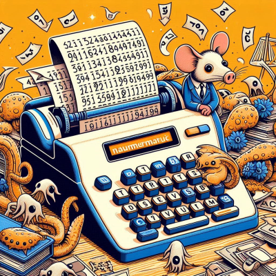 타자기에서 숫자와 기호가 흐르고 있는 상상력 가득한 일러스트입니다.