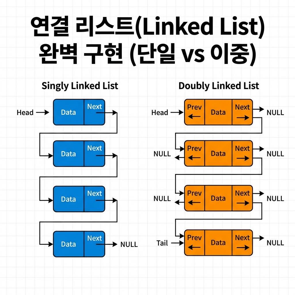 연결 리스트(Linked List) 완벽 구현 (단일 vs 이중)