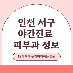 인천 서구 야간진료 피부과 병원 (18시 이후 늦게까지하는 병원)