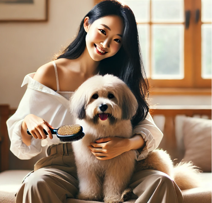 강아지 털 관리(브러싱)하는 모습